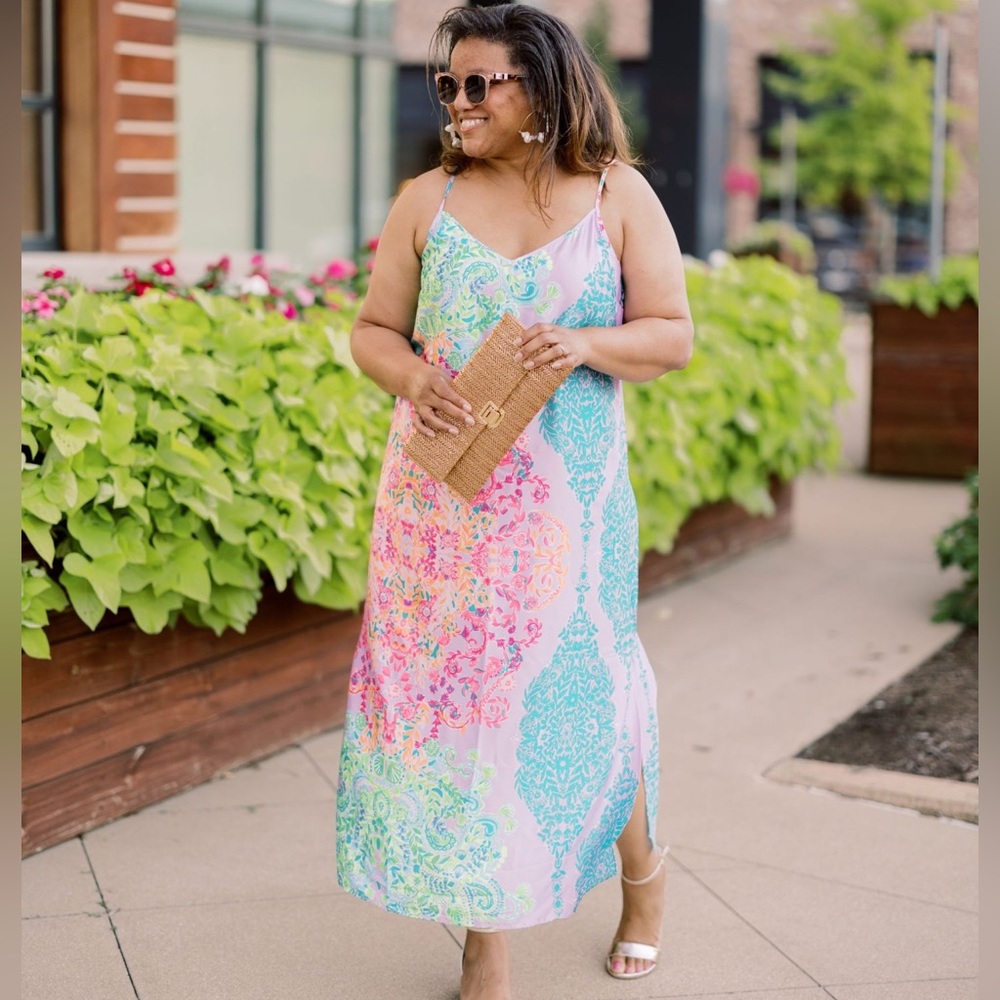 Lilly Pulitzer Bellalyn Satin Midi/Maxi Slip Dress in Sunshine Vibes Engineered - Picture 5 of 14
